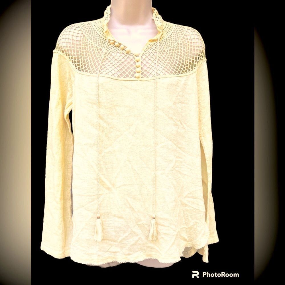 Free People On The Island Crochet High Neck Top Size M